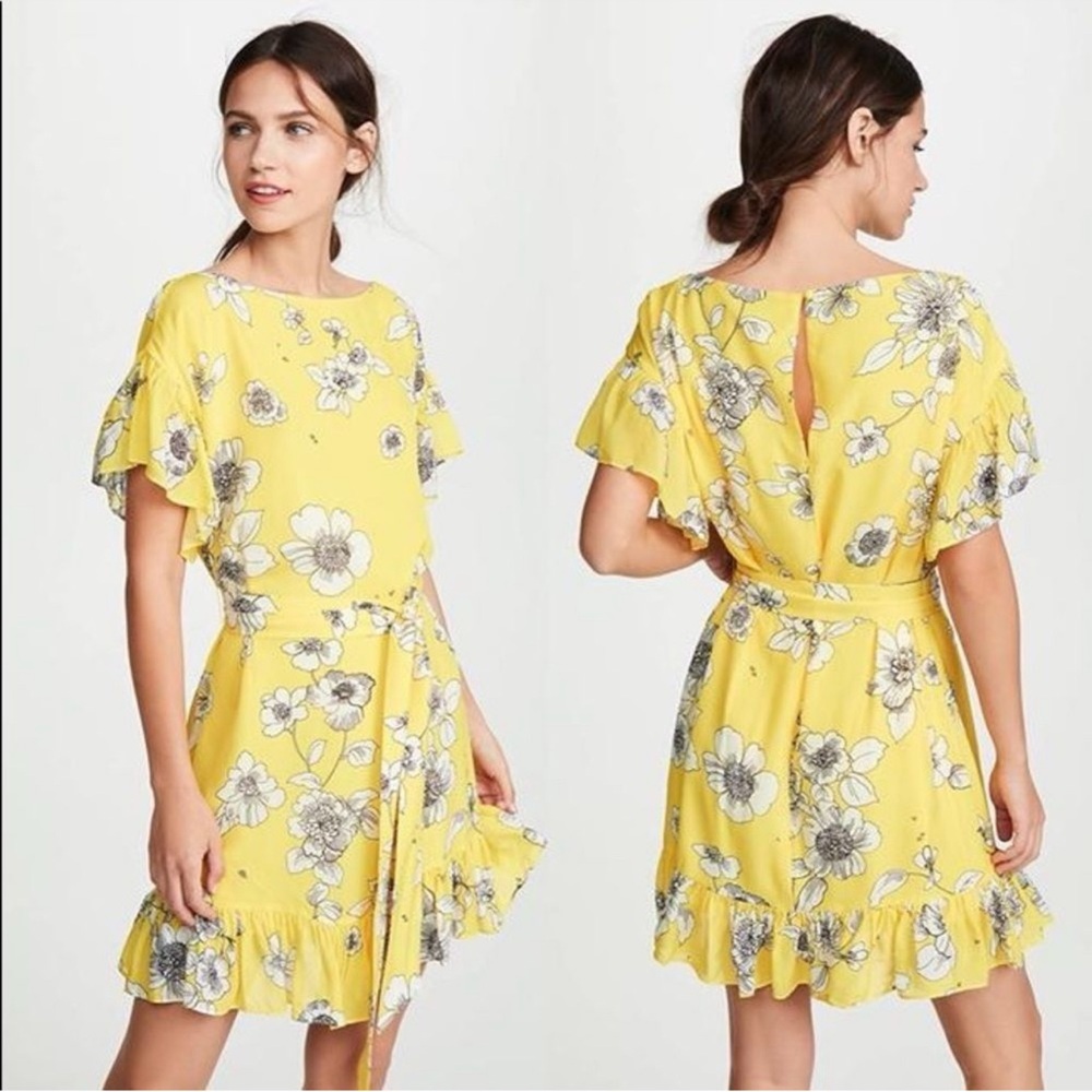 Alice + Olivia Ellamae Yellow Flutter Sleeve Floral Dress